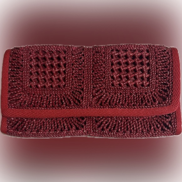 Italian Made Handbags - Vintage Purse Italian Made Clutch Red Weaved Straw Lined 70's